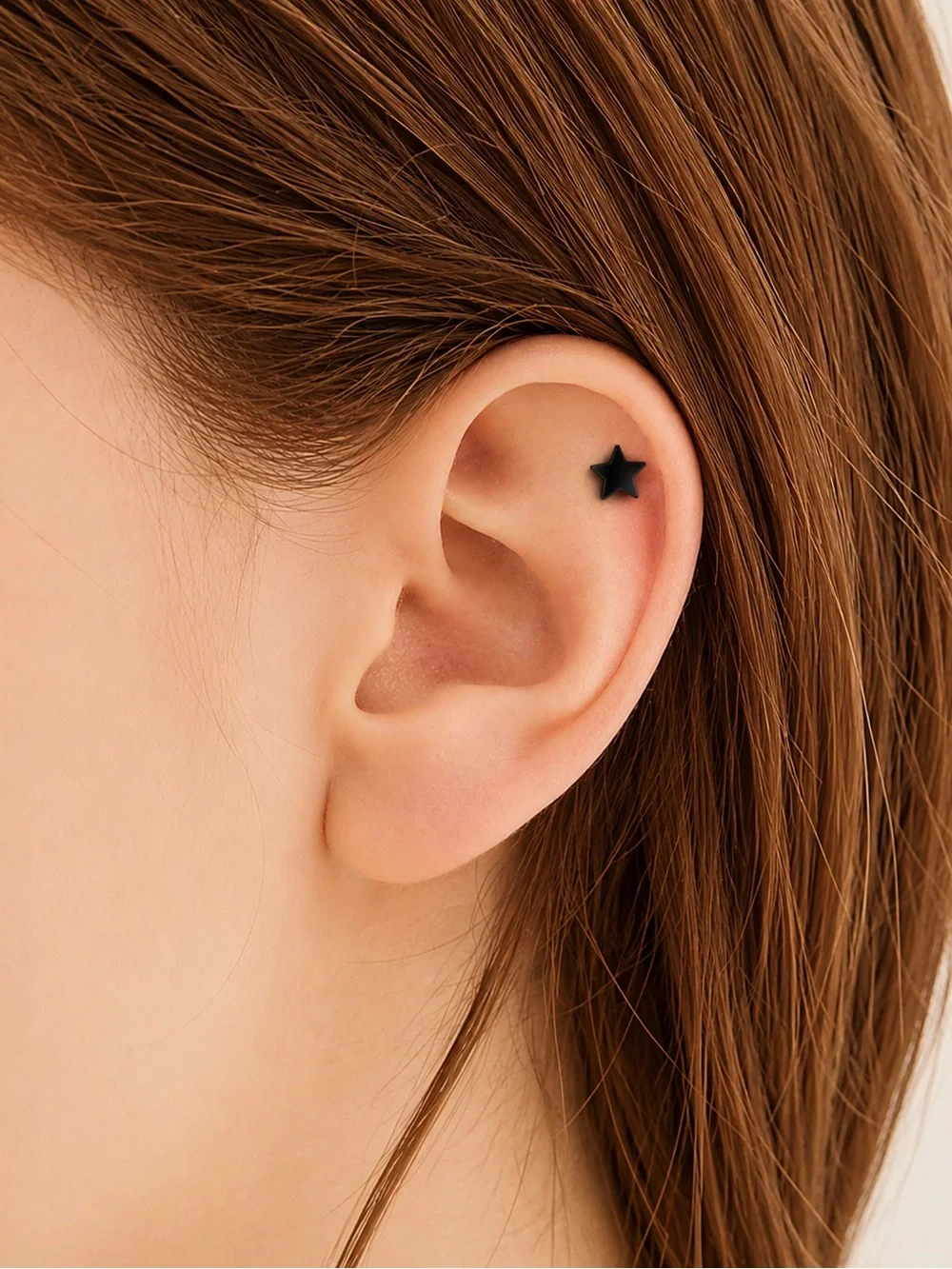Black Star Cartilage Earring Barbell Stud